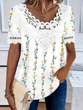 Load image into Gallery viewer, Women's Lace Patchwork Crew Neck Short Sleeve T-Shirt
