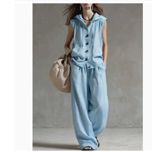 Load image into Gallery viewer, Sleeveless Hooded Top &amp; Wide-Leg Pants Set | High-Waist Two-Piece
