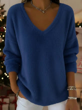 Load image into Gallery viewer, Women’s Plush V Neck Drop Shoulder Pullover Sweater

