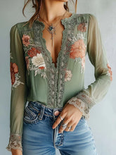 Load image into Gallery viewer, Women’s V-Neck Floral Print Blouse
