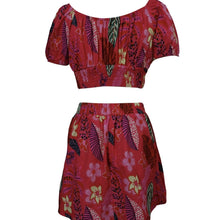 Load image into Gallery viewer, Flower Print Bubble Sleeves With Exposed Navel Short Top, Pleated Short Skirt Set
