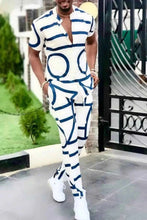 Load image into Gallery viewer, Men's Full Size Geo Print Short Sleeve Top and Pants Set Plus Size
