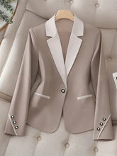 Load image into Gallery viewer, Women’s Contrasting Color Blazer – Elegant Button Formal Jacket

