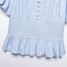 Load image into Gallery viewer, Women's Ruffle-Trim Puff-Sleeve Blouse Top – Slim-Fit Elegant

