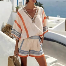 Load image into Gallery viewer, Women's V Neck Top and Shorts Set
