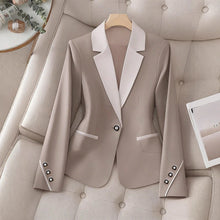Load image into Gallery viewer, Women’s Contrasting Color Blazer – Elegant Button Formal Jacket
