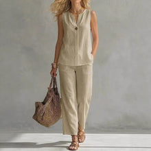 Load image into Gallery viewer, Women's Sleeveless V-Neck Top &amp; Full-Length Pants Two-Piece Set
