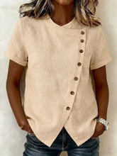Load image into Gallery viewer, Women's Cross-Neckline Asymmetrical Hem Cotton Linen Top – Loose Fit
