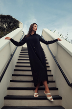 Load image into Gallery viewer, Flowy Black Pleated Shirt Dress
