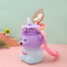 Load image into Gallery viewer, 800ML Water Bottle for Kids with Straw Mug Cup Bear Summer Outdoor Sport Plastic Girls School Cute Drinking Cup Bear Water Bottle with Straw and Strap Cute Water Bottles for Kids Drinking Water Bottles Portable Leak Proof
