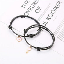 Load image into Gallery viewer, 1 Pair Couple Bracelet Alloy Key Heart Lock Charm Bracelet Handmade Rope Bracelet Lock Key Pedant Bracelet Set Black Weave Rope Love Heart Lock Key Adjustable Bracelet For Womens
