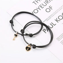 Load image into Gallery viewer, 1 Pair Couple Bracelet Alloy Key Heart Lock Charm Bracelet Handmade Rope Bracelet Lock Key Pedant Bracelet Set Black Weave Rope Love Heart Lock Key Adjustable Bracelet For Womens
