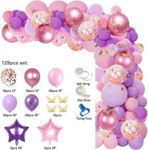 Load image into Gallery viewer, 1 Set Pink Purple Chrome Rose Gold Balloon Garland With Butterfly Stickers Arch Kit For Birthday Wedding Party Decorations
