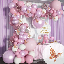 Load image into Gallery viewer, 1 Set Pink Purple Chrome Rose Gold Balloon Garland With Butterfly Stickers Arch Kit For Birthday Wedding Party Decorations
