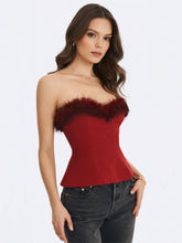 Load image into Gallery viewer, Ivette Crimson Fur-Trimmed Peplum Top
