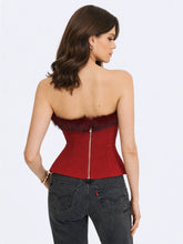 Load image into Gallery viewer, Ivette Crimson Fur-Trimmed Peplum Top

