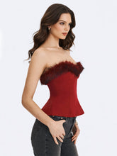 Load image into Gallery viewer, Ivette Crimson Fur-Trimmed Peplum Top
