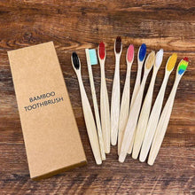 Load image into Gallery viewer, 10 Pcs Natural Colorful Toothbrush Eco Friendly Soft Bamboo Toothbrush Bamboo Tooth Dental Oral Care Wood Tooth Brushes
