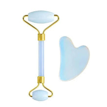 Load image into Gallery viewer, 100% Natural Opal Clear Blue Roller Guasha Set - Massage Beauty Tools for Skin Firming Natural Glow and Stress Relief
