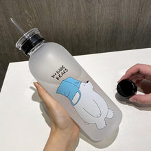 Load image into Gallery viewer, 1000ml Water Bottles Cute Panda Bear Cup With Straw Transparent Cartoon Water Bottle Drinkware Frosted Cup Leak-proof  Plastic Straw Cartoon Frosted Leak Proof Panda Bear Pattern Transparent Water Cup Sports Drink Water Bottle
