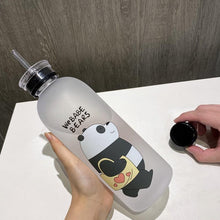 Load image into Gallery viewer, 1000ml Water Bottles Cute Panda Bear Cup With Straw Transparent Cartoon Water Bottle Drinkware Frosted Cup Leak-proof  Plastic Straw Cartoon Frosted Leak Proof Panda Bear Pattern Transparent Water Cup Sports Drink Water Bottle
