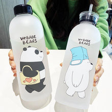 Load image into Gallery viewer, 1000ml Water Bottles Cute Panda Bear Cup With Straw Transparent Cartoon Water Bottle Drinkware Frosted Cup Leak-proof  Plastic Straw Cartoon Frosted Leak Proof Panda Bear Pattern Transparent Water Cup Sports Drink Water Bottle
