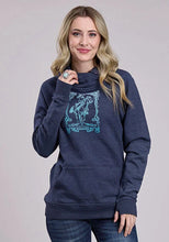 Load image into Gallery viewer, Tin Haul Art Nouveau Horse Print (Navy) - Women's Hoodie Sweatshirt
