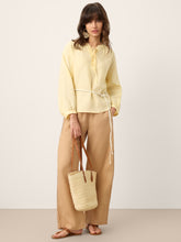 Load image into Gallery viewer, 100% Linen Lace-Up Shirred Lantern Sleeve Blouse DOROTHEA
