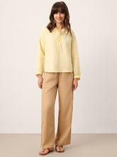 Load image into Gallery viewer, 100% Linen Lace-Up Shirred Lantern Sleeve Blouse DOROTHEA
