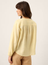Load image into Gallery viewer, 100% Linen Lace-Up Shirred Lantern Sleeve Blouse DOROTHEA
