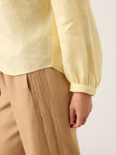 Load image into Gallery viewer, 100% Linen Lace-Up Shirred Lantern Sleeve Blouse DOROTHEA
