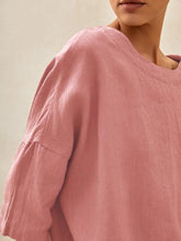 Load image into Gallery viewer, 100% Linen Gingham Checked Boatneck 3/4 Length Sleeve Top AURORA
