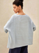 Load image into Gallery viewer, 100% Linen Gingham Checked Boatneck 3/4 Length Sleeve Top AURORA
