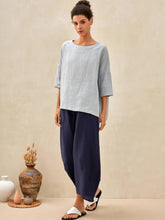 Load image into Gallery viewer, 100% Linen Boatneck 3/4 Length Sleeve Top AURORA
