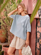 Load image into Gallery viewer, 100% Linen Gingham Checked Boatneck 3/4 Length Sleeve Top AURORA
