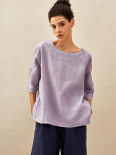 Load image into Gallery viewer, 100% Linen Boatneck 3/4 Length Sleeve Top AURORA
