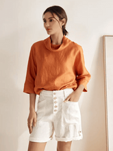 Load image into Gallery viewer, Linen Button-Fly Quarter Shorts LUCY
