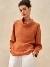 Load image into Gallery viewer, 100% Linen Dropped Collar Long-Sleeve Top TRISTAN
