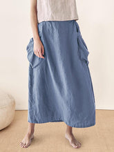 Load image into Gallery viewer, Linen Checked Elastic Waist Skirt ONYX
