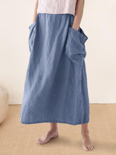 Load image into Gallery viewer, Linen Checked Elastic Waist Skirt ONYX

