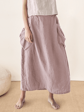 Load image into Gallery viewer, Linen Checked Elastic Waist Skirt ONYX
