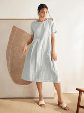 Load image into Gallery viewer, 100% Linen Pinstripe Paneled Short-Sleeved Dress MORGAN
