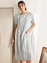 Load image into Gallery viewer, 100% Linen Pinstripe Paneled Short-Sleeved Dress MORGAN
