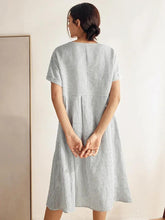 Load image into Gallery viewer, 100% Linen Pinstripe Paneled Short-Sleeved Dress MORGAN
