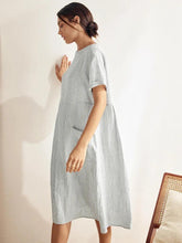Load image into Gallery viewer, 100% Linen Pinstripe Paneled Short-Sleeved Dress MORGAN
