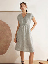 Load image into Gallery viewer, 100% Linen Striped Elastic-Waist Midi Dress ARIA
