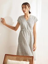 Load image into Gallery viewer, 100% Linen Striped Elastic-Waist Midi Dress ARIA
