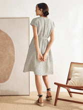Load image into Gallery viewer, 100% Linen Striped Elastic-Waist Midi Dress ARIA
