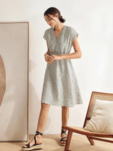 Load image into Gallery viewer, 100% Linen Striped Elastic-Waist Midi Dress ARIA
