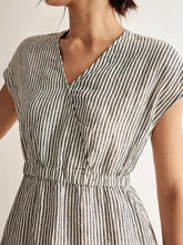 Load image into Gallery viewer, 100% Linen Striped Elastic-Waist Midi Dress ARIA

